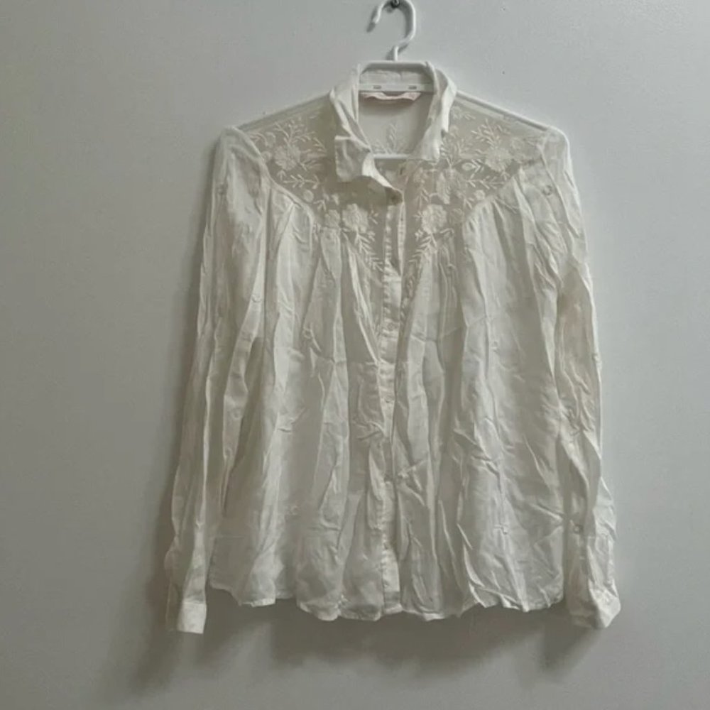 Zara Western Lace Button Up Shirt S